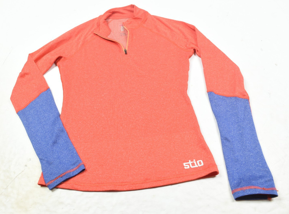 STIO 1/4 Zip Pullover Hiking Top Womens Small Red Blue Long Sleeve Stretch